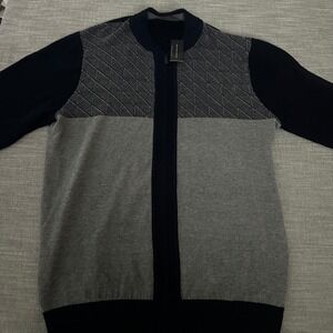 Sean John Full Zip jacket  Mens 3XLT Navy Grey New Colorblock Geometric Knit